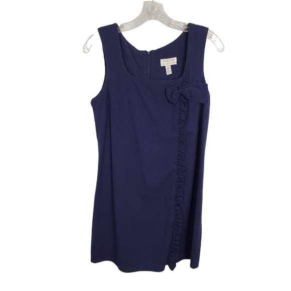 UO Kimchi Blue Size M Dress Seersucker Cotton Faux Wrap Ruffle Bow Sleeveless - Picture 2 of 6